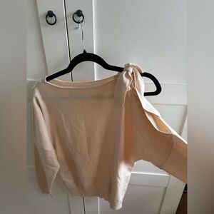 Women's One-Shoulder Tie Sweater Top - Cream